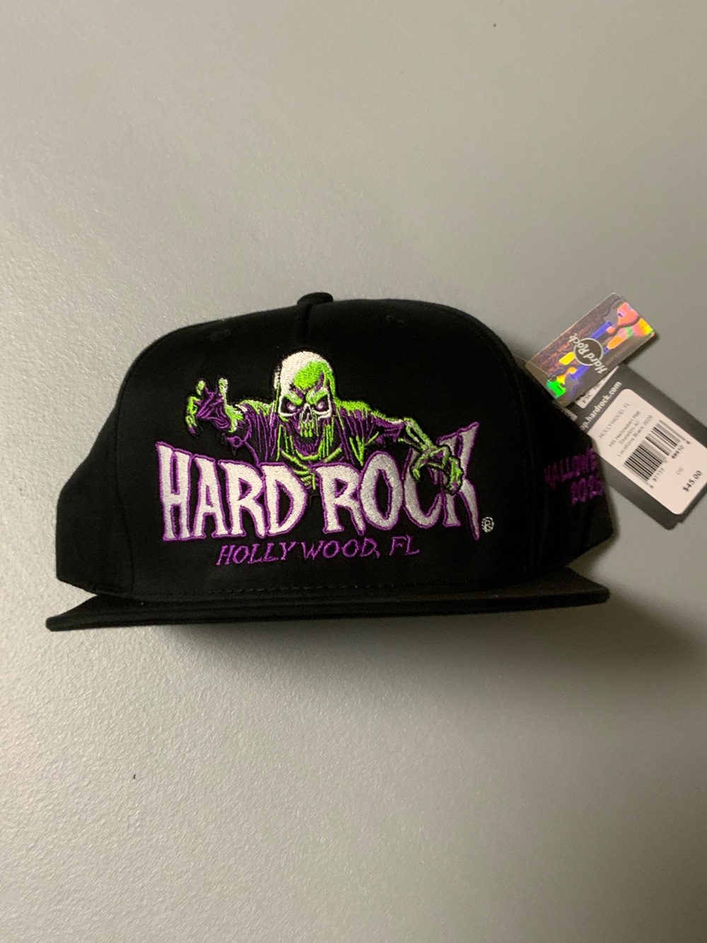 Hard Rock Cafe Black Hat with Green & Purple Halloween Skull